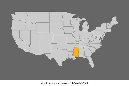 Map of United States with Mississippi highlight