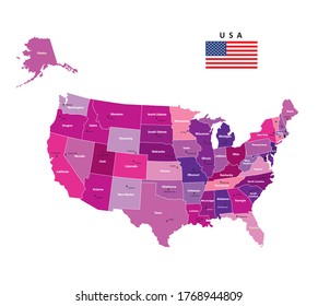 Map of the United States with States multicolored vector illustration