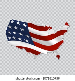 Map of the united states with a national flag on a transparent background.screen.