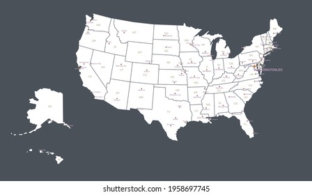 Map of United States. North America countries vector map. 