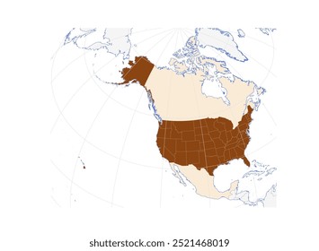 Map of the United States in North America - Detailed Illustration of the USA in the Northern American Continent with Neighboring Nations