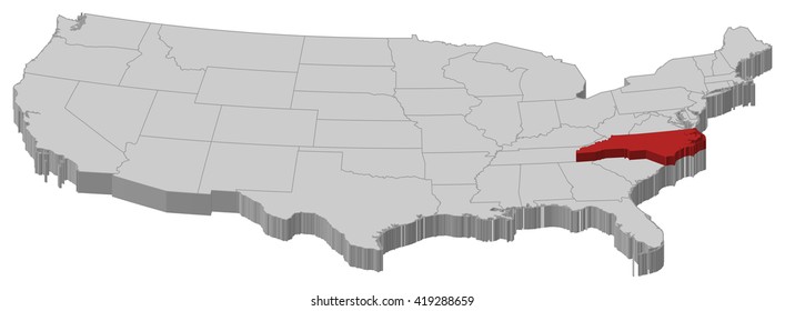 Map - United States, North Carolina - 3D-Illustration