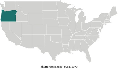 Map of United States with Oregon Highlighted