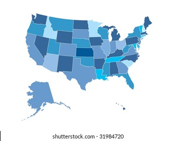 Map of United States, states outlined