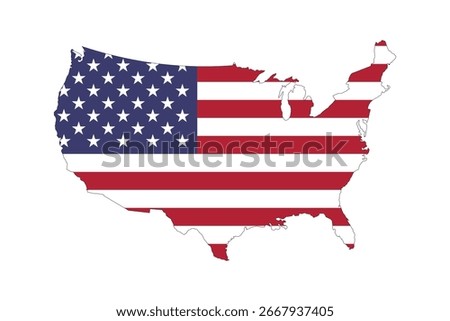 Map of the United States with the pattern of the American flag. Vector illustration design of the map of the American flag.