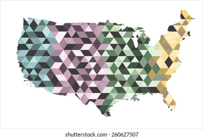  Map of the United States in polygonal style. Vector