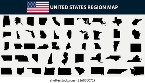 Map of United States regions outline silhouette vector illustration
