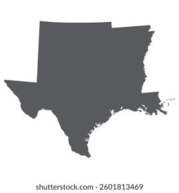Map of United States in  regions of West South Central.  US regions of West South Central in grey color.