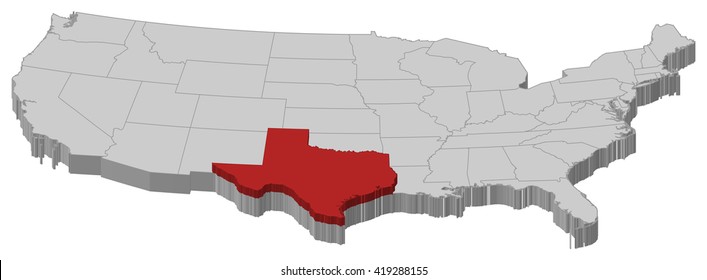 Map - United States, Texas - 3D-Illustration