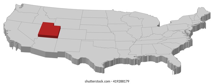 Map - United States, Utah - 3D-Illustration