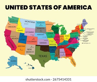 Mapa del Vector de los Estados Unidos Ilustración vectorial detallada de Estados y Capitales	
