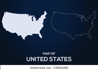 Mapa de la silueta vectorial de los Estados Unidos aislada. Diseño abstracto, ilustración de silueta detallada alta. Archivo de vector de mapa editable completo de Estados Unidos.