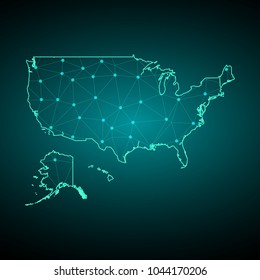 Map of United States. Wire frame 3D mesh polygonal network line, design sphere, dot and structure. communications map of United States. Vector Illustration EPS10.