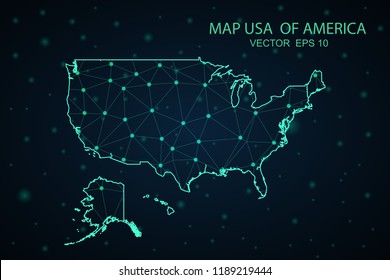 Map United States. Wire Frame 3D mesh polygonal network line, design sphere,United States map on dark background. Vector illustration eps 10.