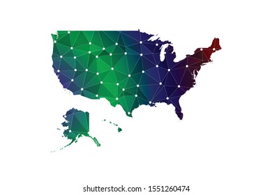 Map of United States. Wire frame 3D mesh polygonal network line, design sphere, dot and structure. communications map of United States. Vector Illustration EPS10.