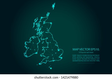 Map of unitedKingdom - Abstract mash line and point scales on dark gradient background. Wire Frame 3D mesh polygonal network line, design sphere, dot and structure. Vector illustration eps 10