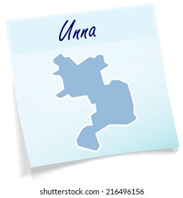 Map of Unna as sticky note in blue