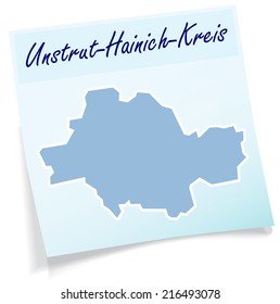 Map of Unstrut-Hainich-Kreis as sticky note in blue