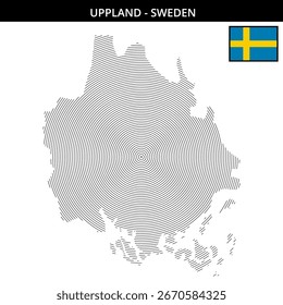 Map of Upland Sweden with its flag displayed