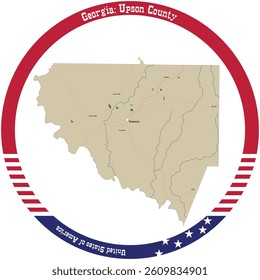 Map of Upson County in Georgia, USA arranged in a circle.
