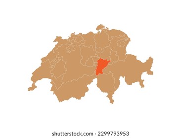 Map of Uri on Switzerland map. Map of Uri highlighting the boundaries of the canton of Uri on the map of Switzerland