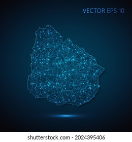Karte von Uruguay abstrakte Illustration der globalen sozialen Kommunikation, polygonal Karte mit Verbindungspunkten und Linien. Vektorgrafik eps10.