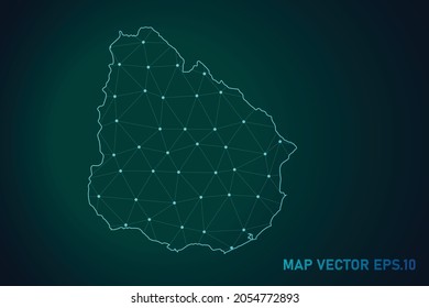Karte von uruguay - Abstrakte Mashlinie und Punktwaage auf dunklem Farbverlauf-Hintergrund. Draht-Rahmen 3D-Mesh-Netzlinie, Design-Kugel, Punkt und Struktur. Vektorgrafik eps10.