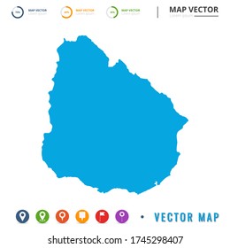 Map of Uruguay blue and set pin icon.