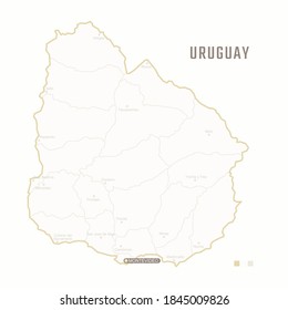 Map of Uruguay with border, cities and capital Montevideo. Each city has separately for your design. Vector Illustration