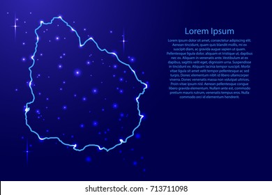Map Uruguay from the contours network blue, luminous space stars of vector illustration