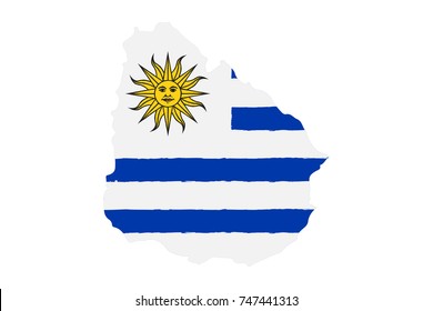 Map of Uruguay with Flag. Hand Painted with Brush. Vector Illustration.