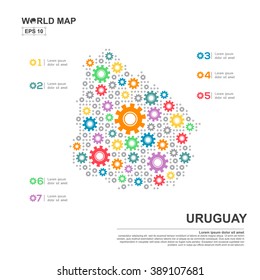 Map Of Uruguay Infographic design template with gear chain