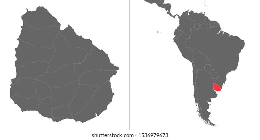 Map of Uruguay with location on american map