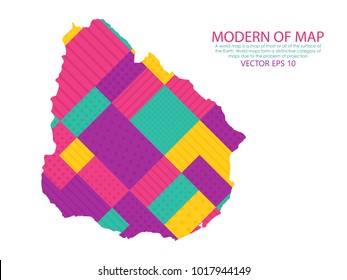 Map of Uruguay - Modern Geometric dots and lines background, colorful carving art - blue, yellow and violet. Vector illustration eps 10.