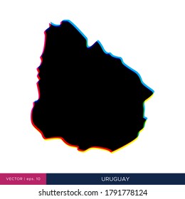 Map of Uruguay in multicolor style on the border vector design template