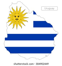 Map of Uruguay with an official flag. South America