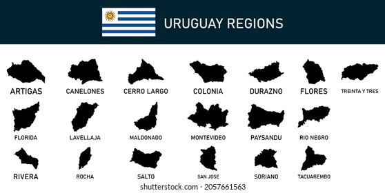 Map of Uruguay regions outline silhouette vector illustration
