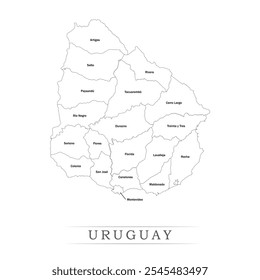 Mapa de Uruguay con representación de divisiones administrativas