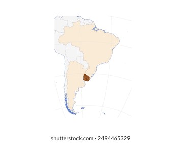 Map of Uruguay in South America:  Detailed Illustration of the Southern American Nation and neighboring countries