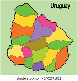 Map of Uruguay vector line quality colour and line blank with city
