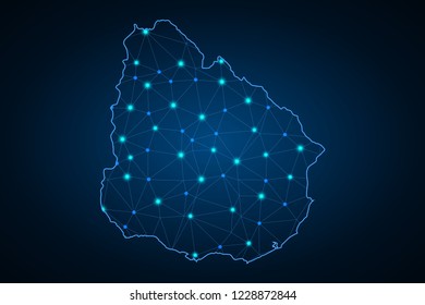 Map of Uruguay. Wire frame 3D mesh polygonal network line, design sphere, dot and structure. communications map of Uruguay. Vector Illustration EPS10.