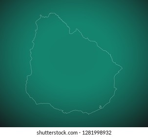 Map of Uruguay,Green map on dark background. Vector illustration eps 10.