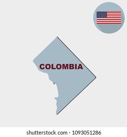 Map of the U.S. District of Columbia. Flag, state name.