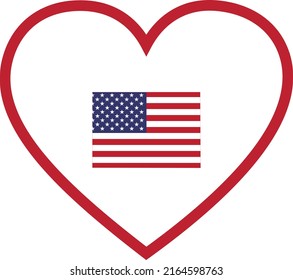 Map of US federal state of Colorado with the flag of the United States of America inside white heart shape with red stroke