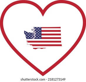 Map of US federal state of Washington with the flag of the United States of America