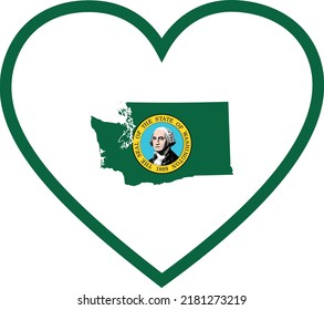 Map of US federal state of Washington with state flag inside white heart shape