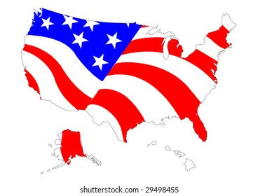 Map of US with flag
