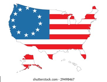 Map of US with flag