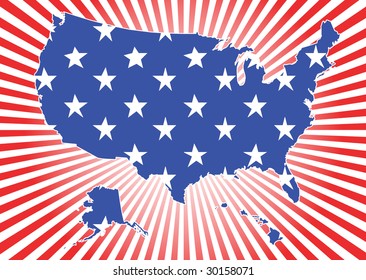 Map of US on burst background