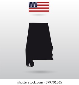 Map of the U.S. state of Alabama. American flag.